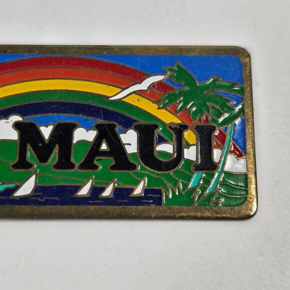 I Heart Maui Vintage Keychain Brass Enamel Hawaii Souvenir 1980s - Picture 3 of 7